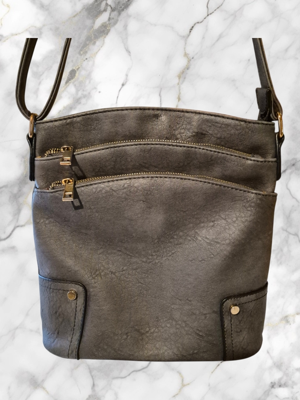Beautiful Everyday Crossbody Bag in Dark Gray with Gold Accents